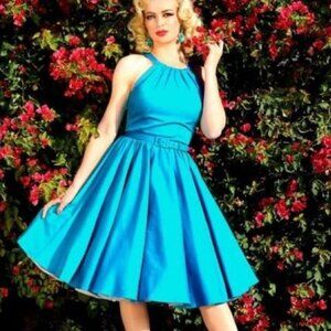VINTAGE Pinup Couture Harley Blue Swing Dress, S/M,